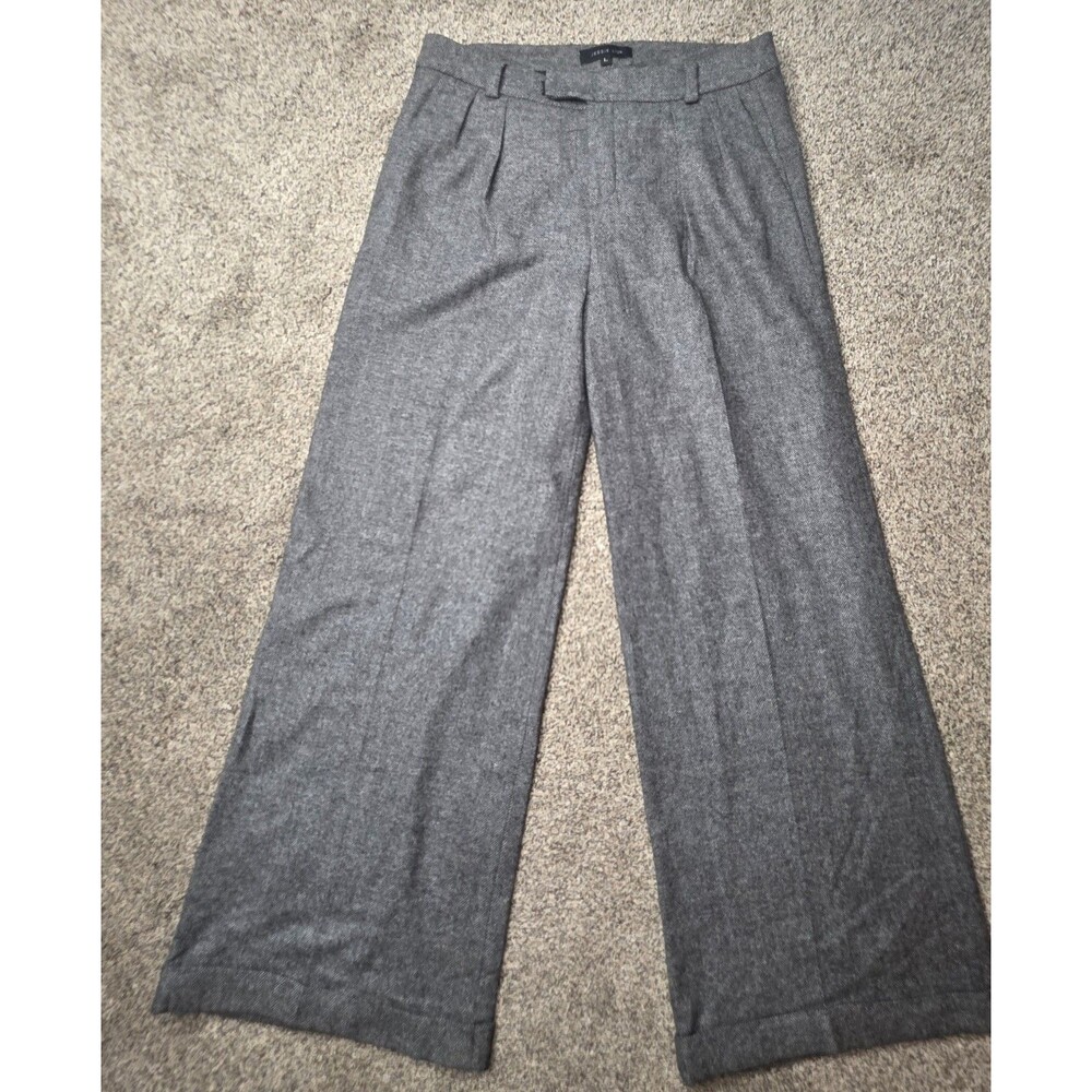 Jessie Liu Wide Leg Trousers Size Large  Pants Gray Pleated Cuffs Office Dress